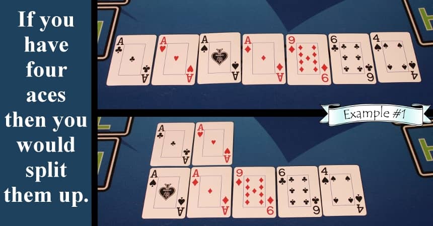 Pai Gow Poker house way split four aces example