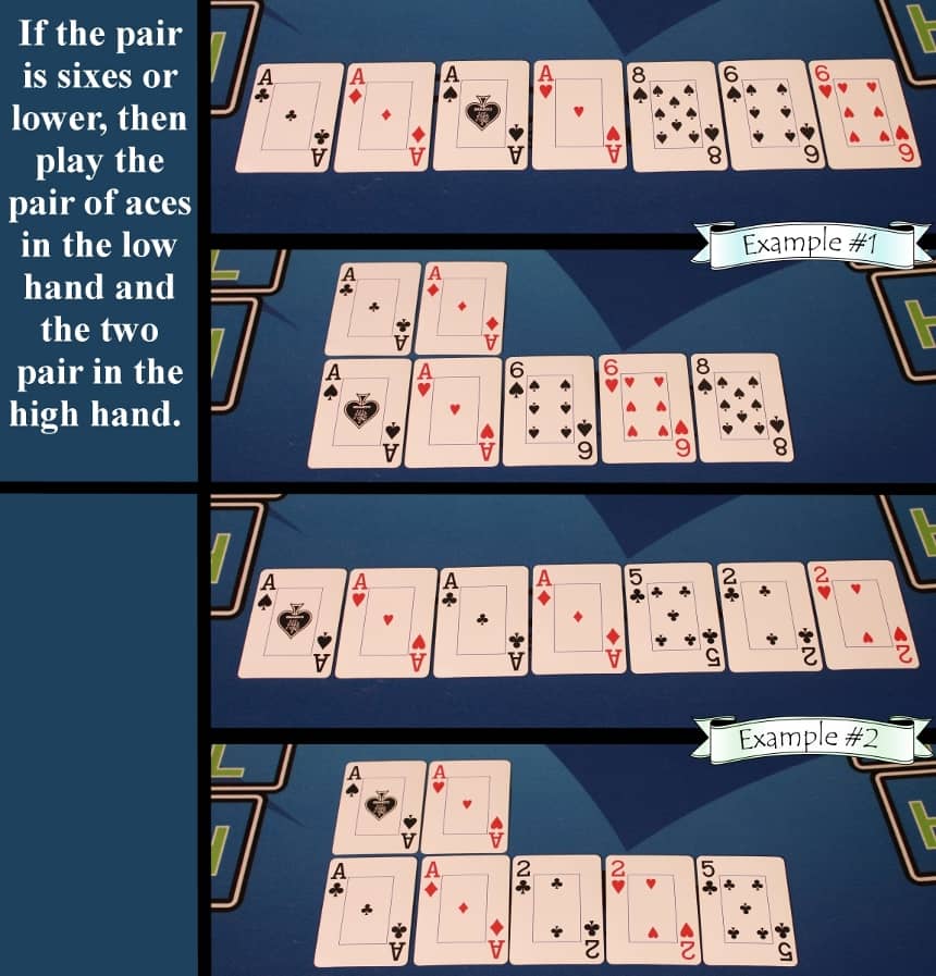 Pai Gow Poker house way four aces with low pair rule example
