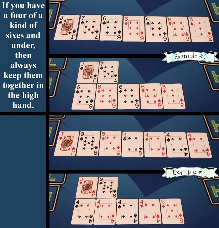 Pai Gow Poker house way four of a kind example
