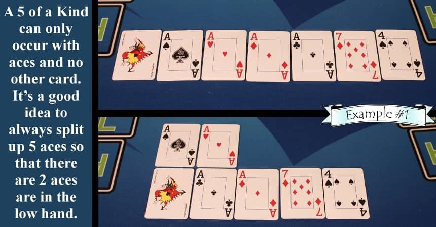Pai Gow Poker house way five of a kind example