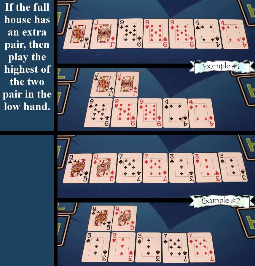 Pai Gow Poker house way full house with extra pair example
