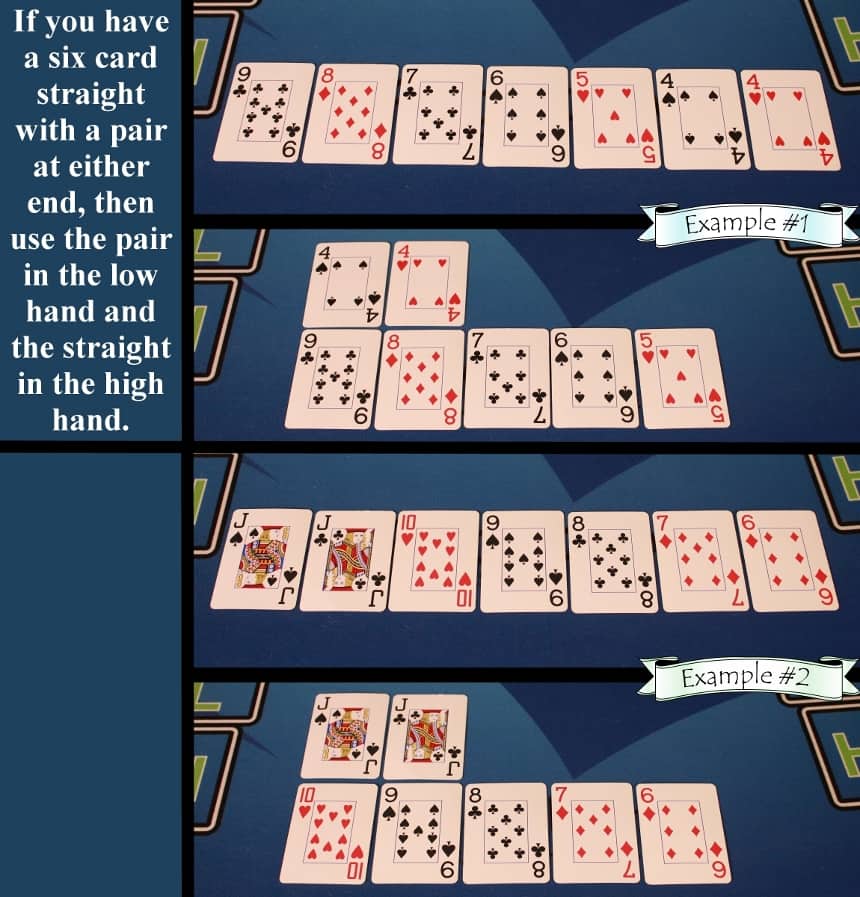 Pai Gow Poker house way six card straight with pair example