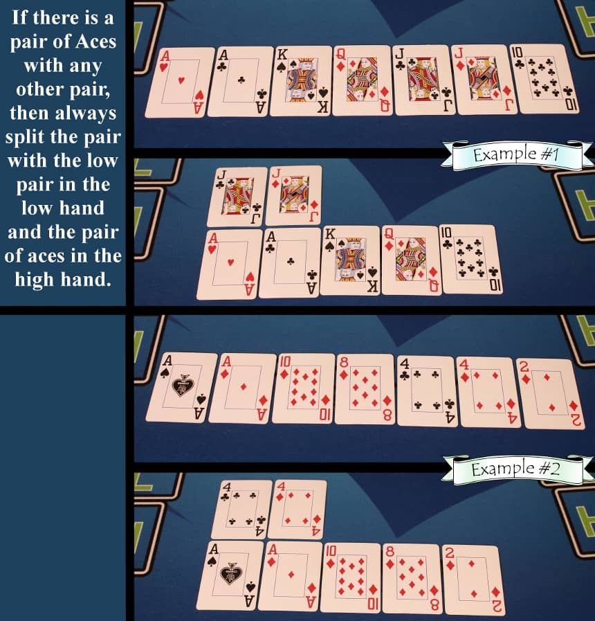 Pai Gow Poker house way split aces with another pair example