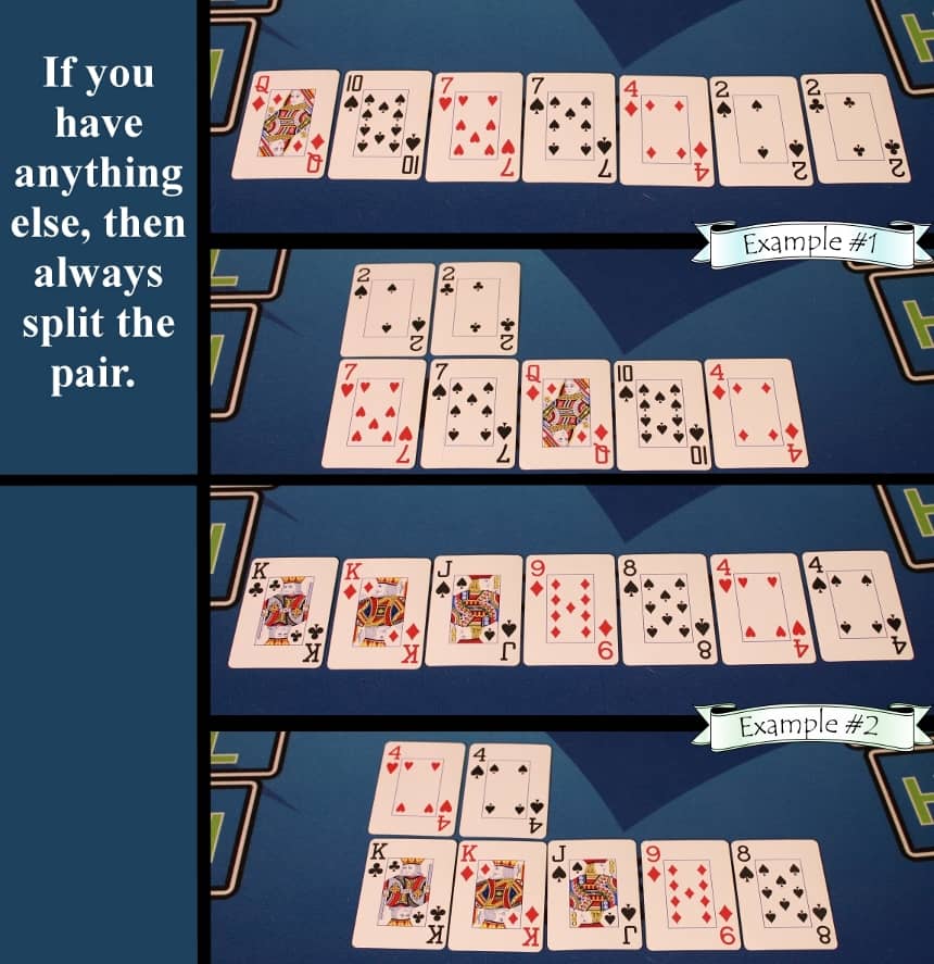 Pai Gow Poker house way two pair split example