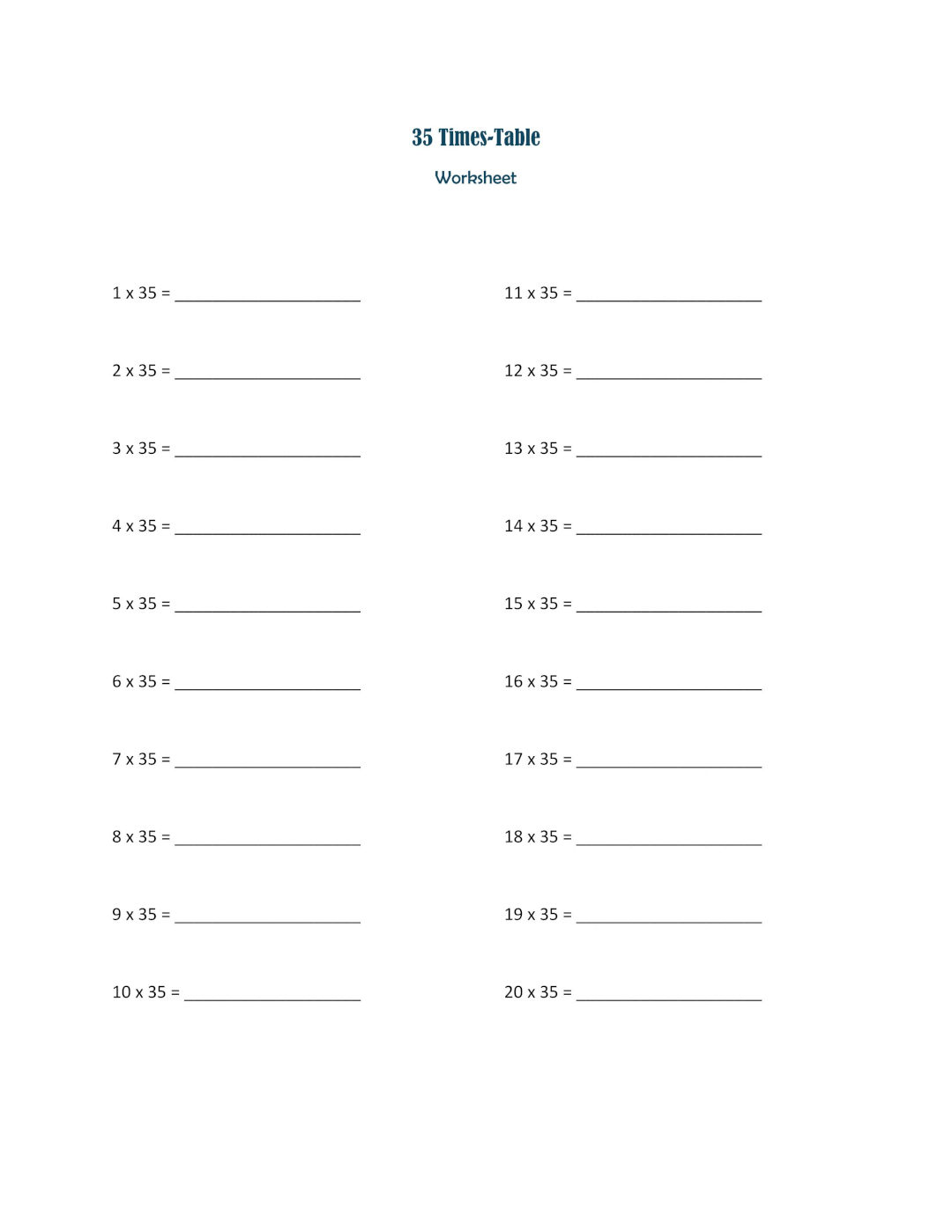 Times Tables Worksheets