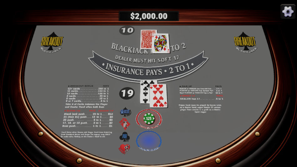 Screenshot of gameplay for Breakout Blackjack