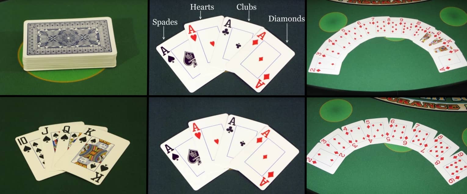 picture of the cards including face cards, aces and which suits are what