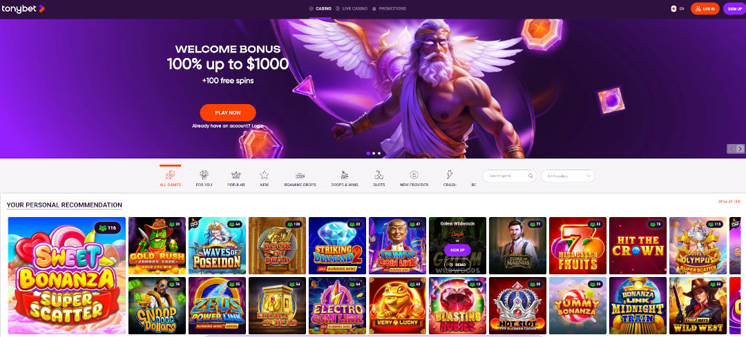 Screenshot of TonyBet