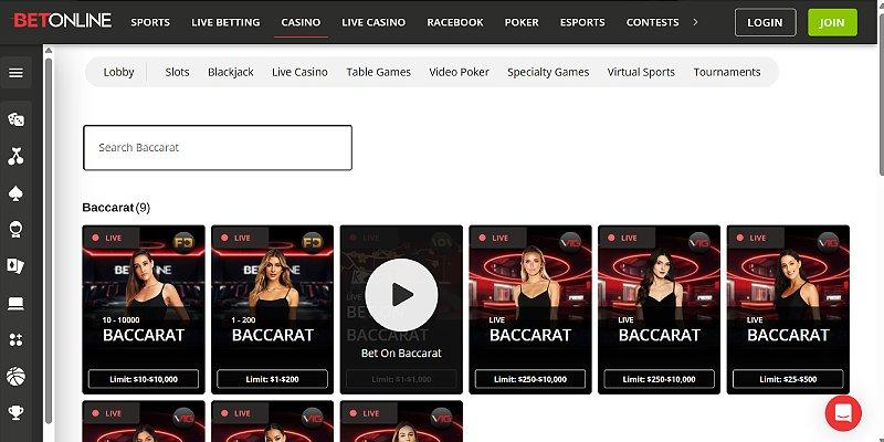 Screenshot of BetOnline