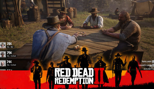 Red Dead Redemption 2 logo and an image of characters playing poker