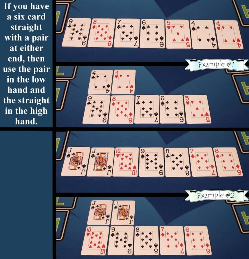 Pai Gow Poker house way six card straight with pair example