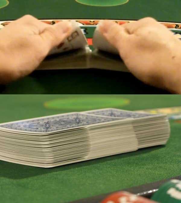 The proper hand placement when shuffling the deck The proper hand placement when shuffling the deck