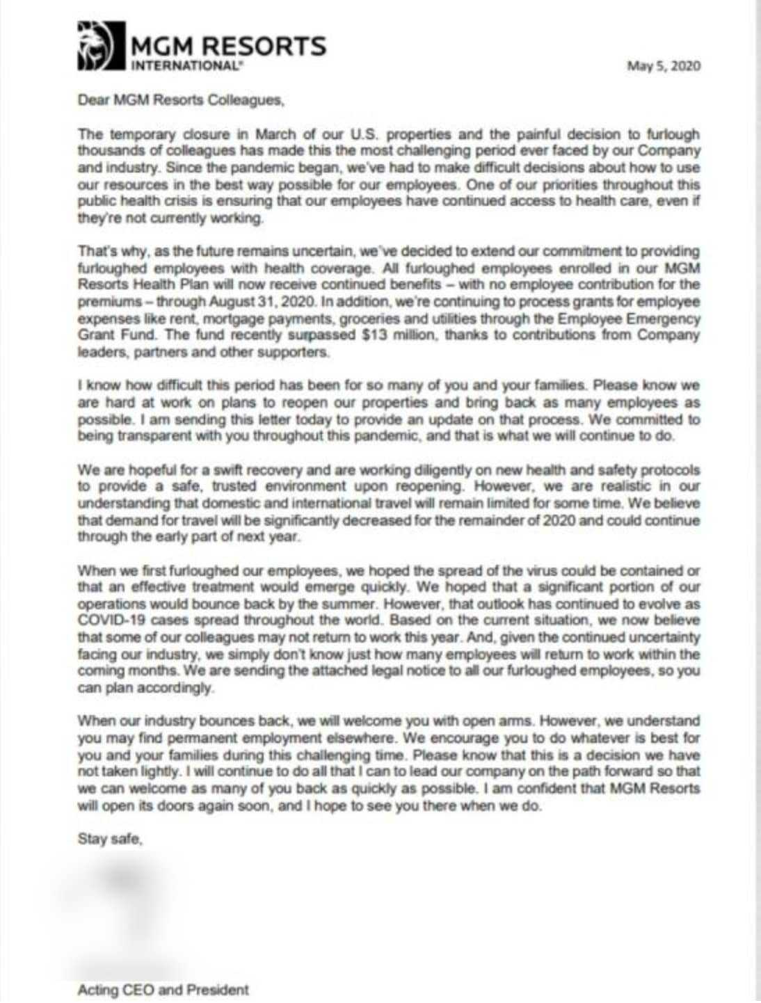 MGM Letter MGM Letter