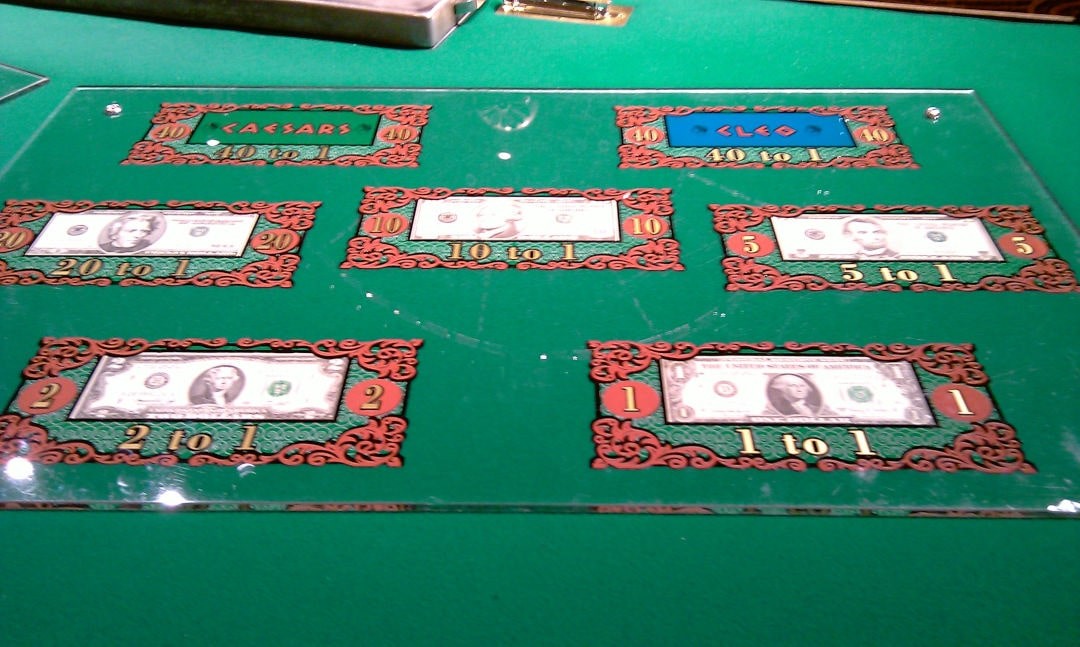 A Big 6 table with the bets on it