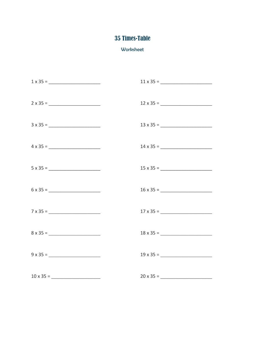 Times Tables Worksheets