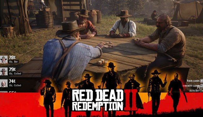 Red Dead Redemption 2 logo and an image of characters playing poker