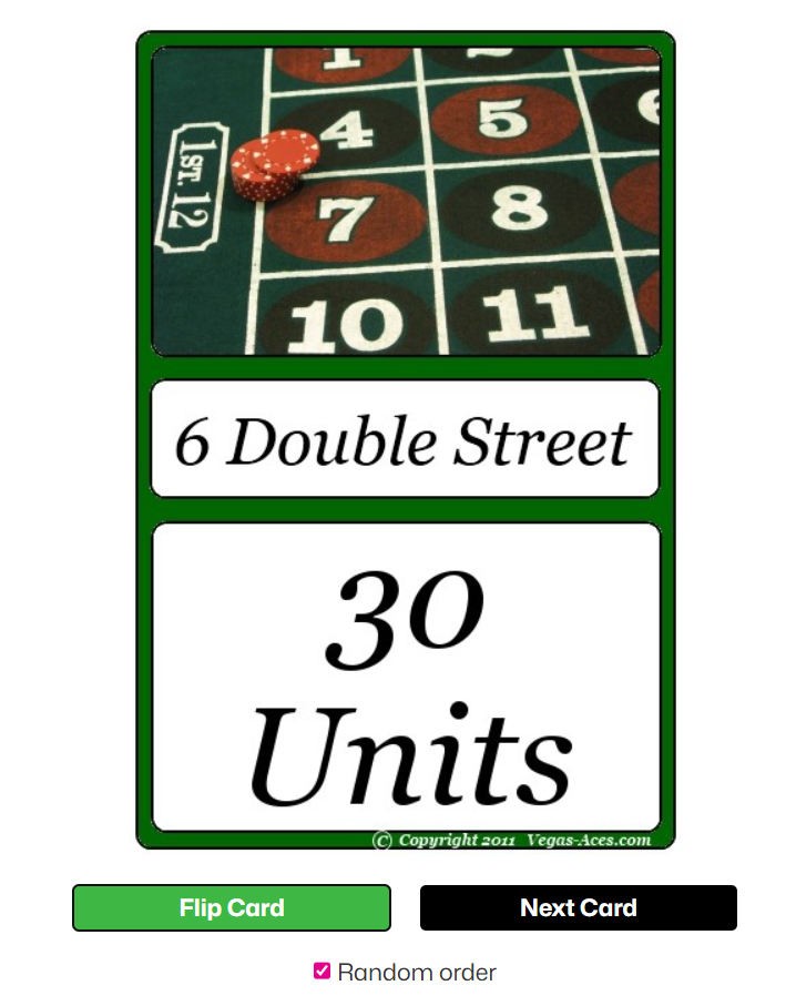 Vegas Aces Roulette Flashcards