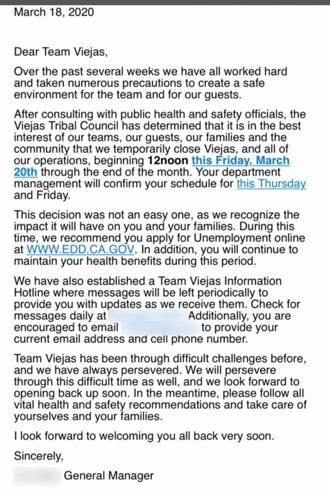 Viejas Letter Viejas Letter