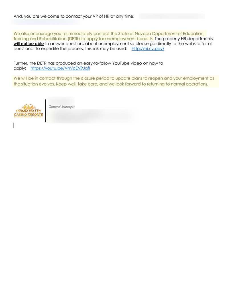 Primm Valley Letter Primm Valley Letter