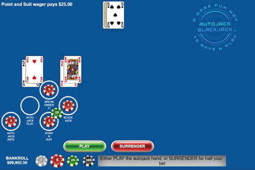 Screenshot of gameplay for Autojack Blackjack