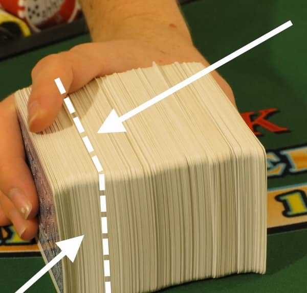 This picture highlights the area of the shoe where the dealer should place the cut card This picture highlights the area of the shoe where the dealer should place the cut card