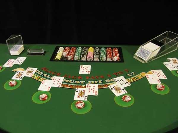 An overhead view of the entire blackjack table An overhead view of the entire blackjack table