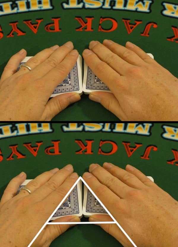 The proper hand placement when shuffling the deck The proper hand placement when shuffling the deck