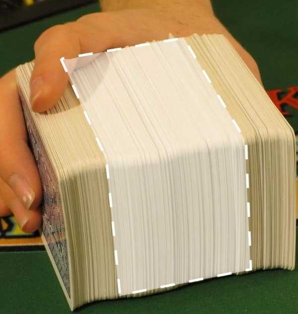 This picture highlights the area of the shoe where the player can place the cut card This picture highlights the area of the shoe where the player can place the cut card