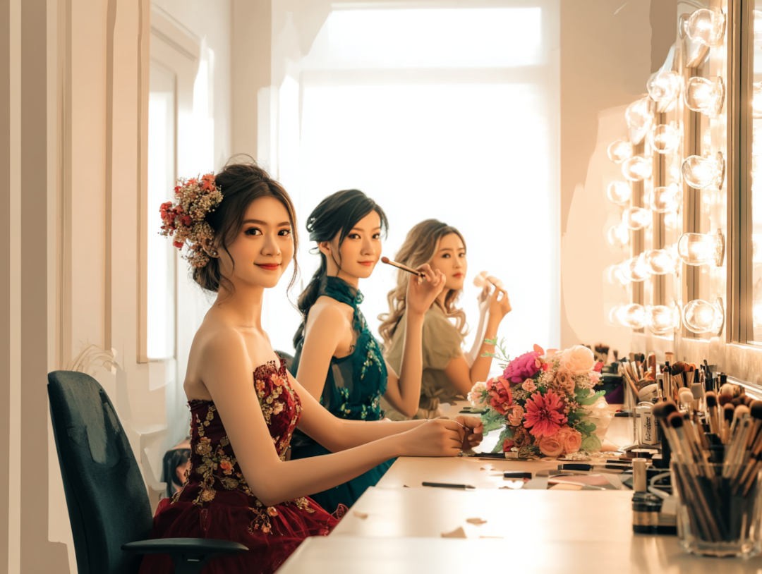 Women putting on makeup