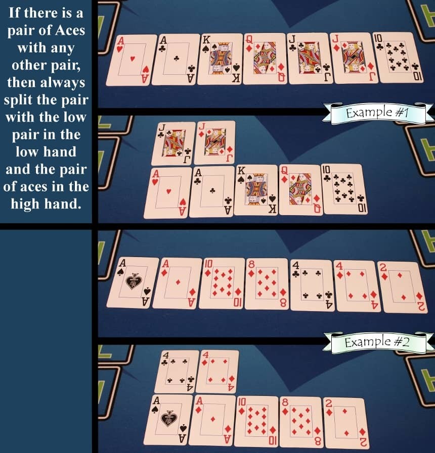 Pai Gow Poker house way split aces with another pair example